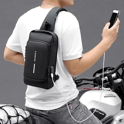 USB Charging Men Multifuntional Pu chest Bag